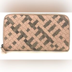 Bottega Veneta Python Intrecciato Leather Continental Wallet Pink